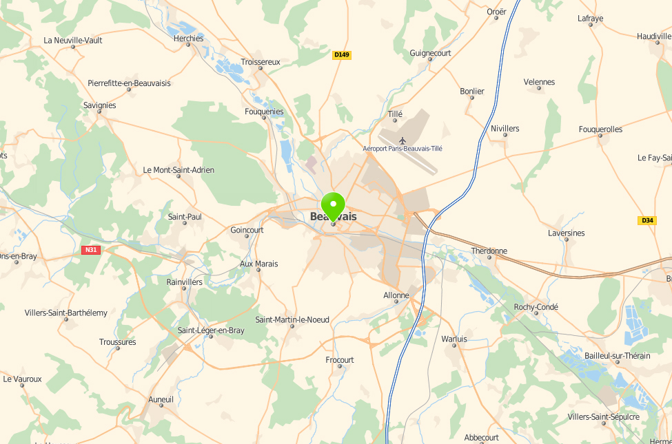 Carte de la zone d'intervention H&B Ramonage autour de Beauvais